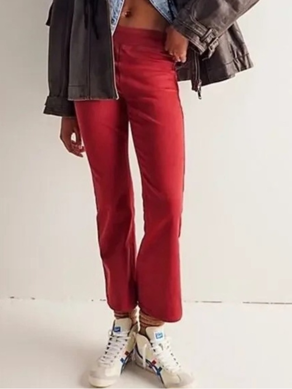 We The Free By Free People Red In My Feelings Mid Rise Crop Boot Jeans SMALL